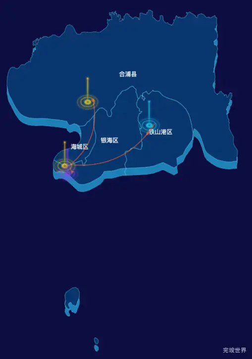 echarts北海市地区地图geoJson数据-飞线图